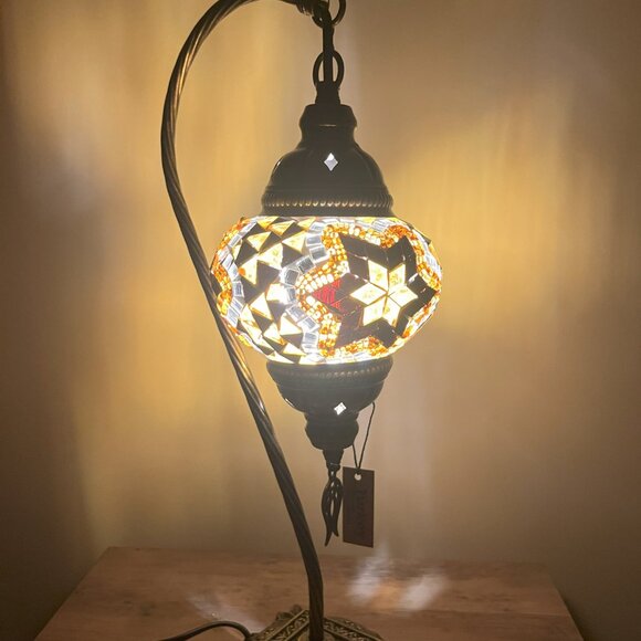 Mosaic Table Lamp White  Bedside Lampshade Light - Picture 8 of 14